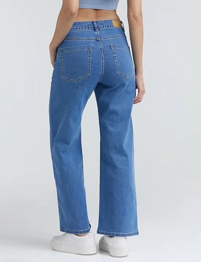 inkd Denim Drama Women's Wide Leg Jeans - High-Rise | Stretchable | Enzyme Wash | Classic 5 Pocket Styling | Jeans for Women for Women | Best Price UAE
